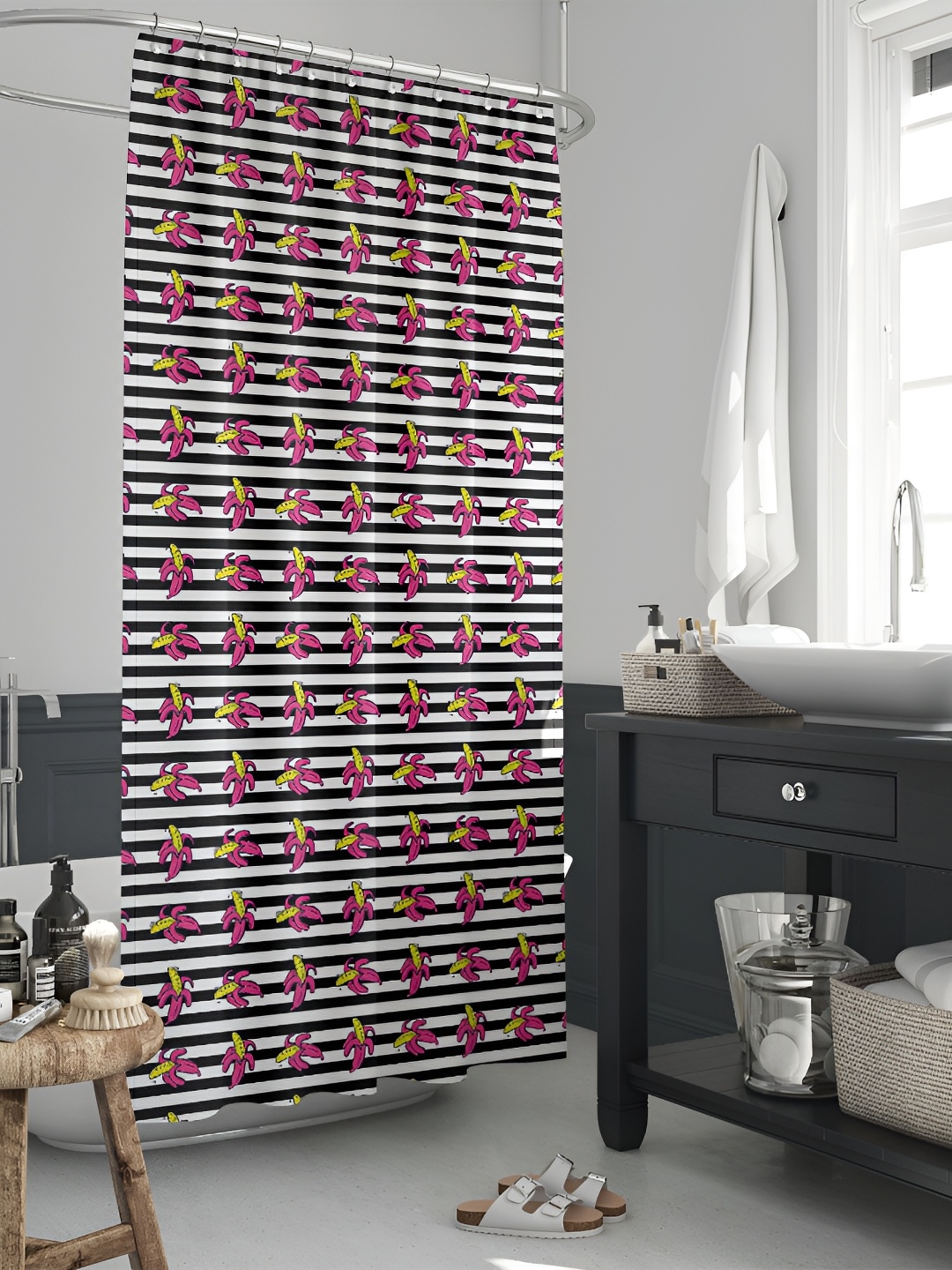 

ArtzFolio Black & Pink Floral Printed Waterproof Shower Curtain