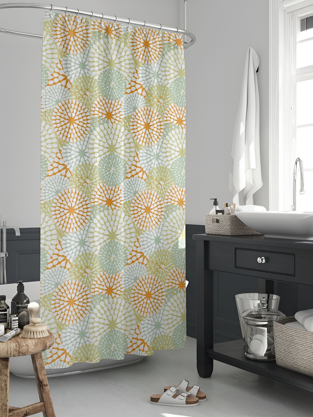 

ArtzFolio White & Green Printed Waterproof Shower Curtain