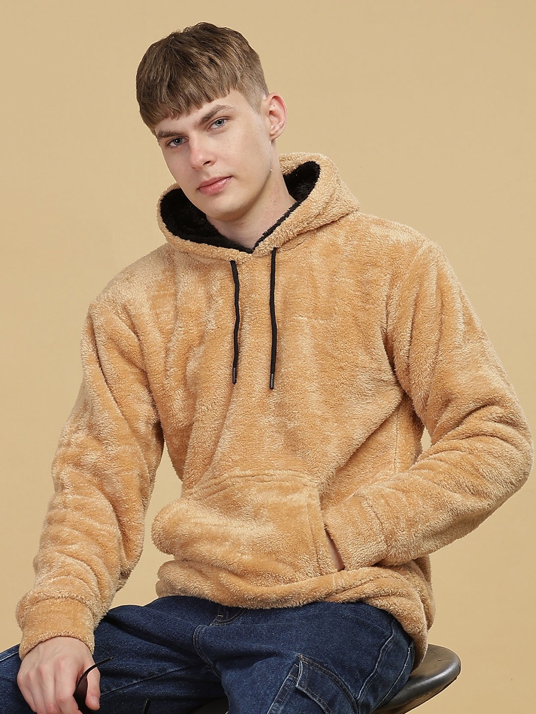 

WE PERFECT Men Long Sleeves Hooded Sweatshirt, Peach