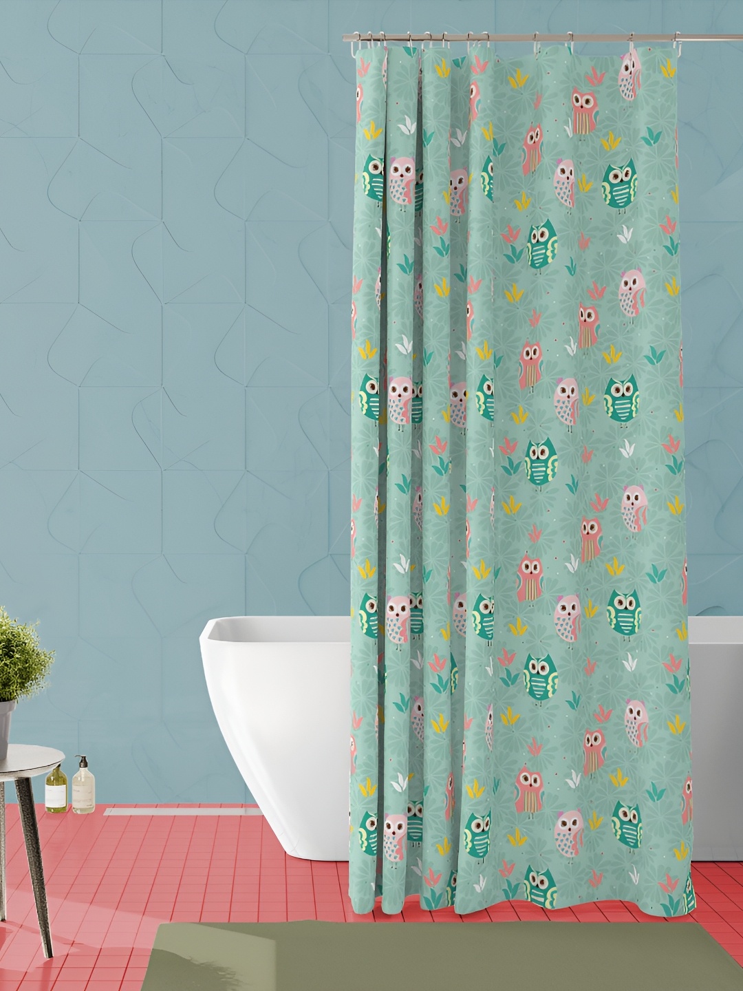 

ArtzFolio Green & Pink Printed Waterproof Shower Curtain