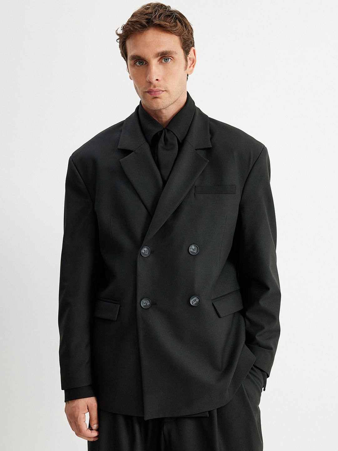 

Koton Notched Lapel Double Breasted Blazer, Black