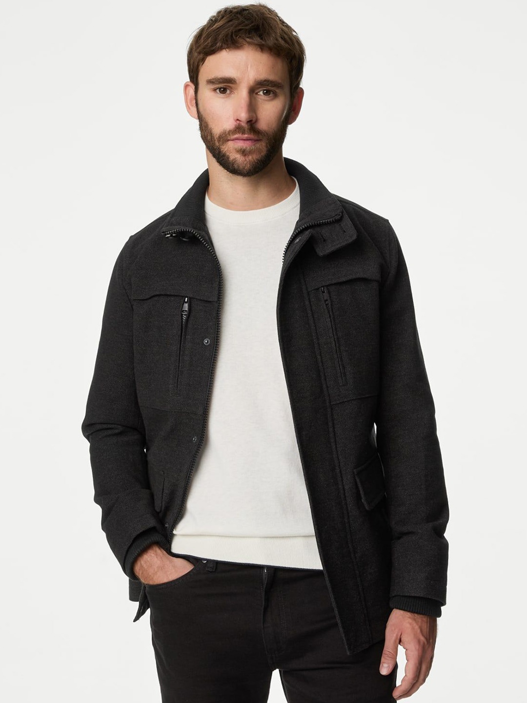 

Marks & Spencer Men Checked Cotton Longline Sporty Jacket, Multi