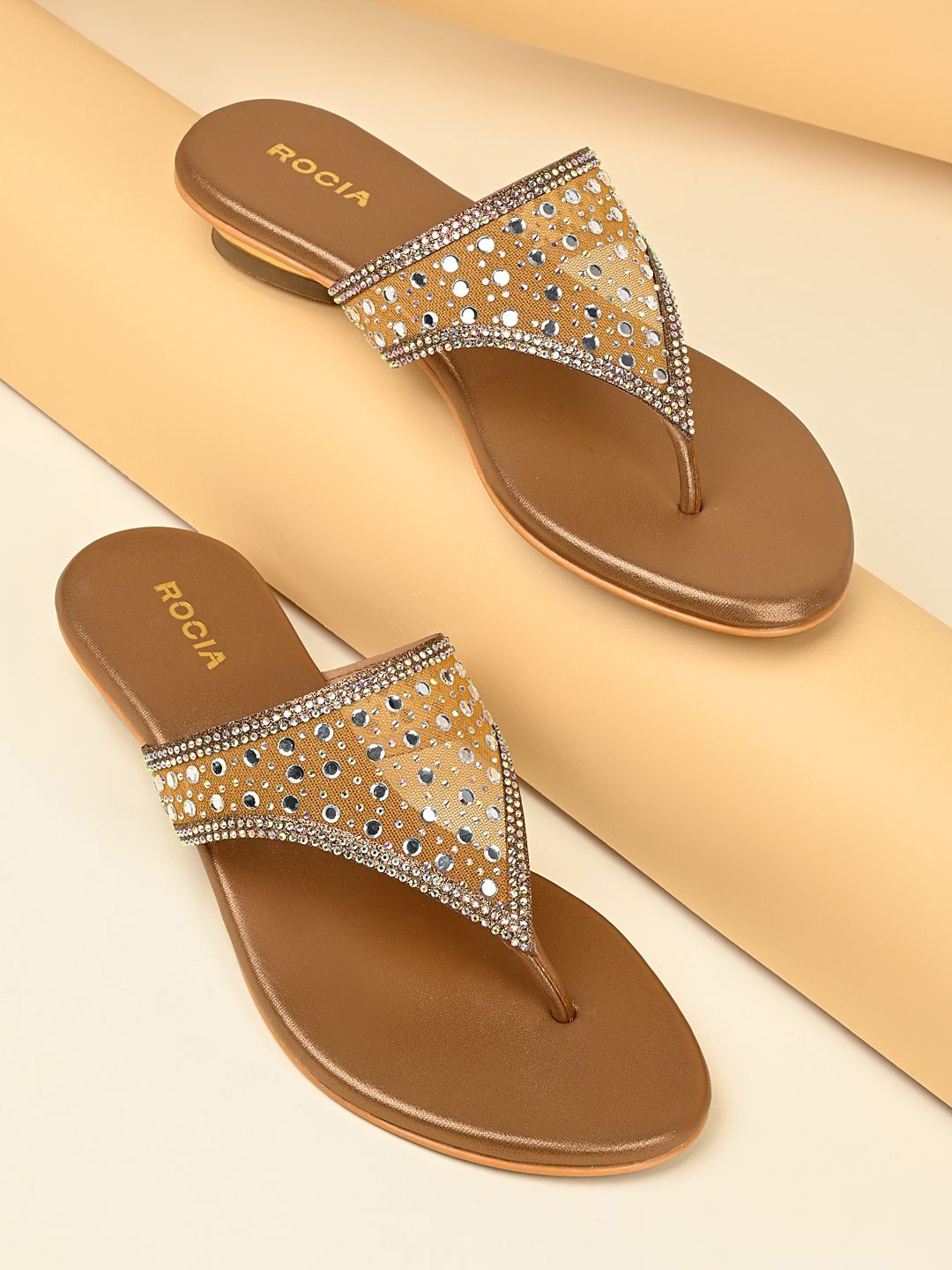 

Rocia Women Ethnic Embellished Block Sandals, Gold