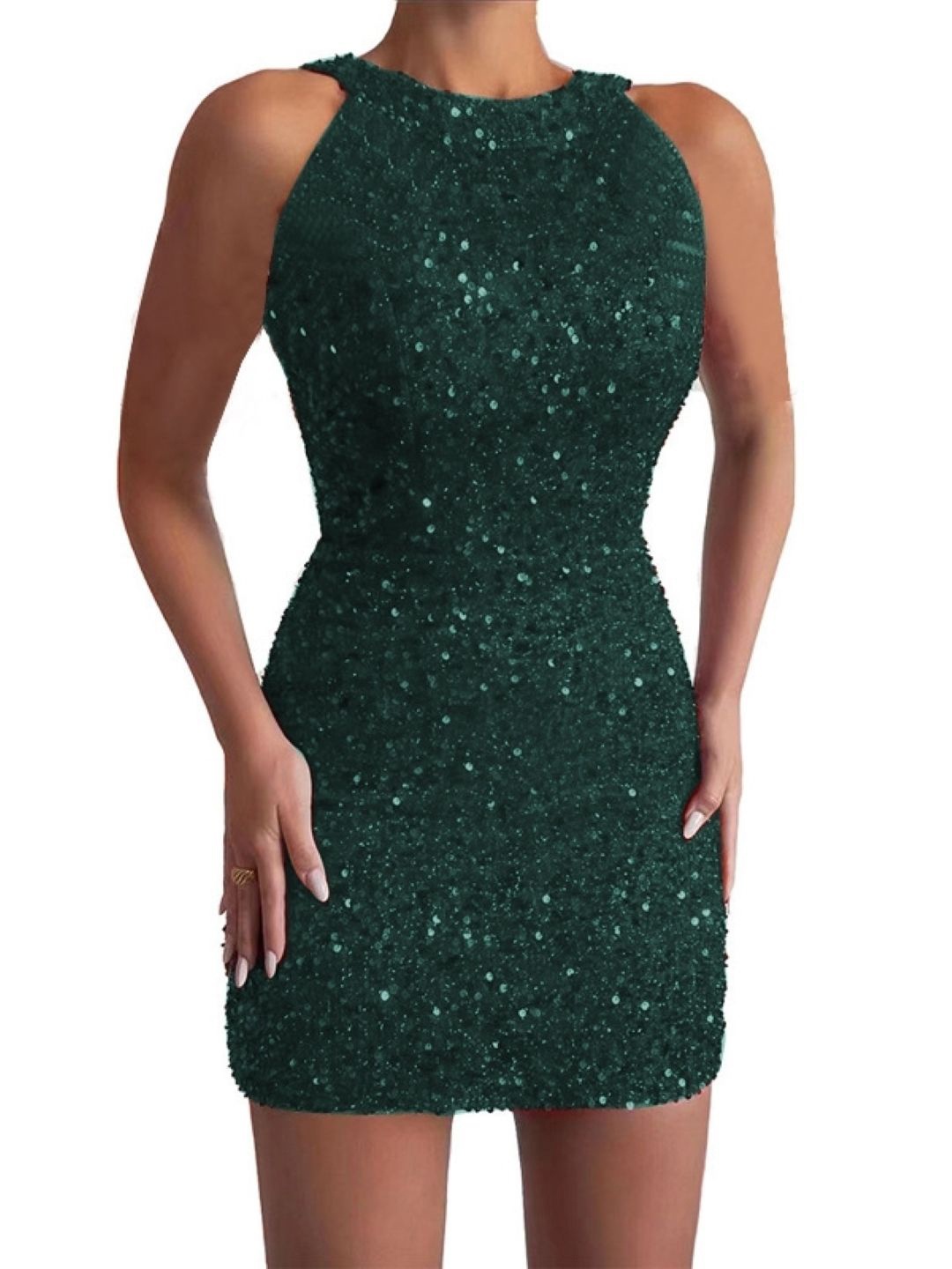 

StyleCast Women Round Neck Sleeveless Above Knee Bodycon Dress, Green
