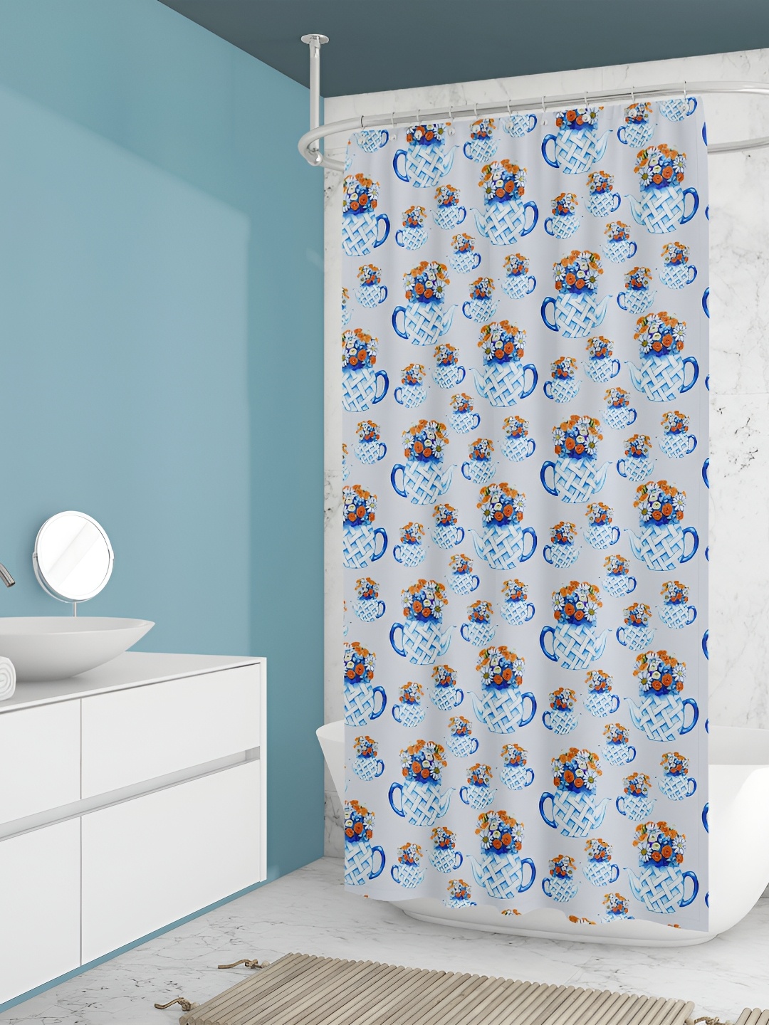 

ArtzFolio Blue & White Printed Waterproof Shower Curtain