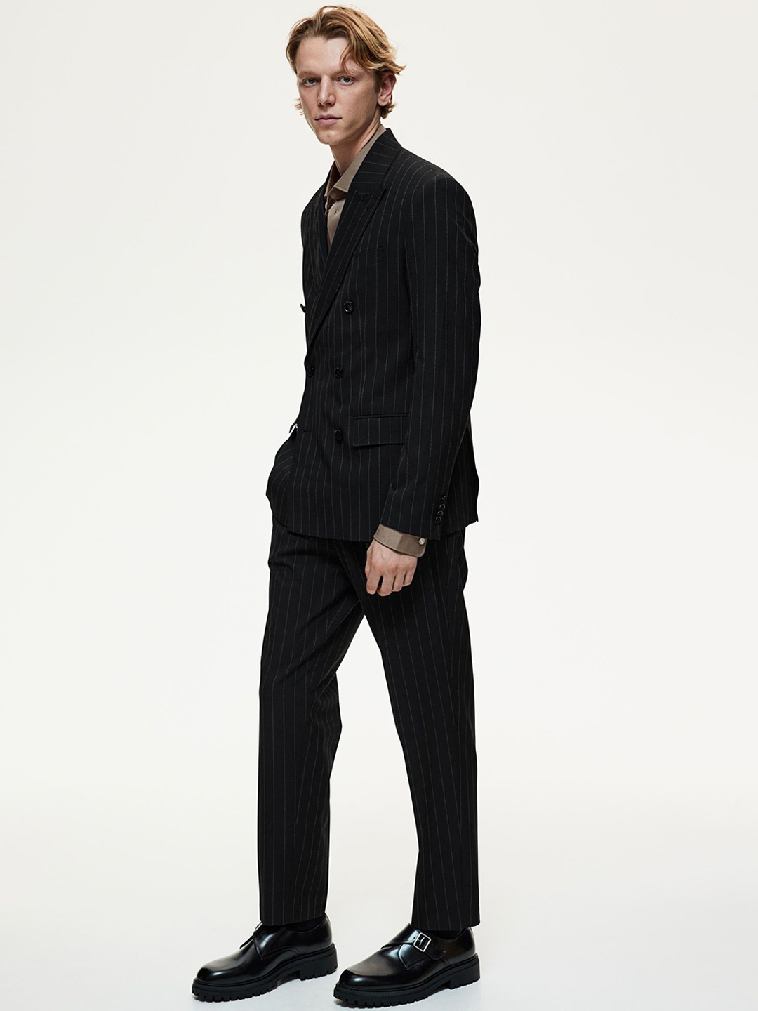 

H&M Striped Suit Trousers, Black