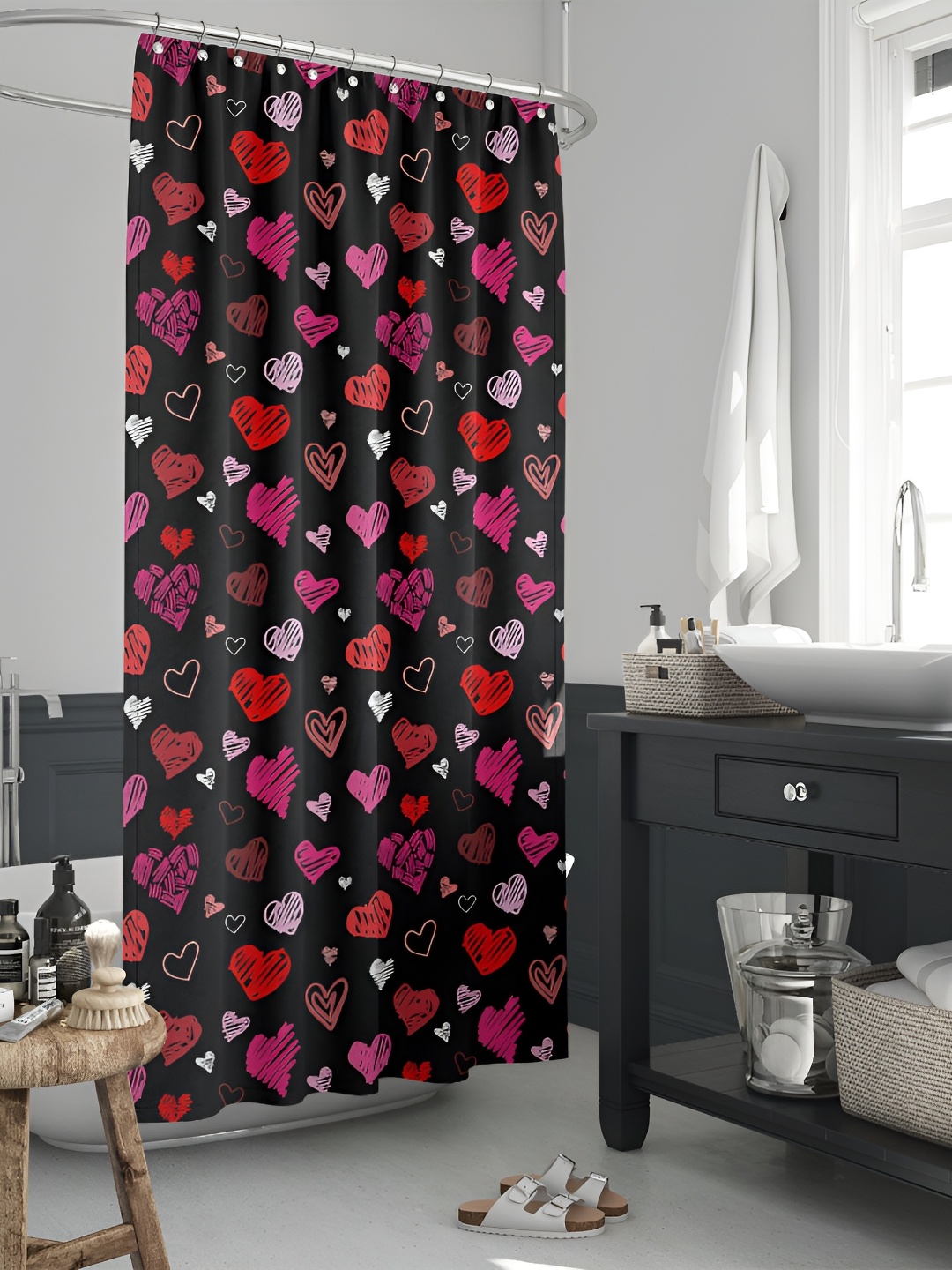 

ArtzFolio Black & Pink Printed Waterproof Shower Curtain