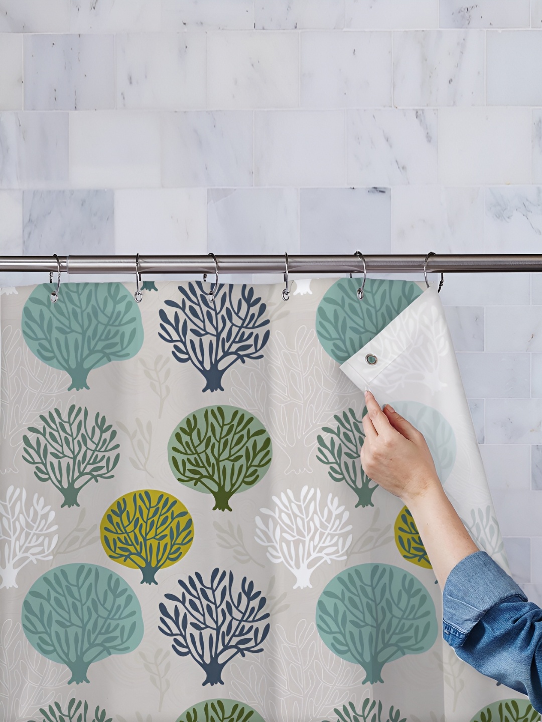 

ArtzFolio Off-White & Blue Floral Printed Waterproof Shower Curtain