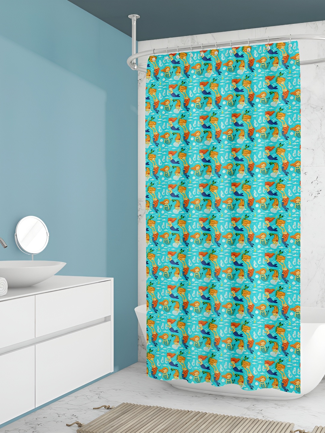 

ArtzFolio Blue & Beige Printed Waterproof Shower Curtain