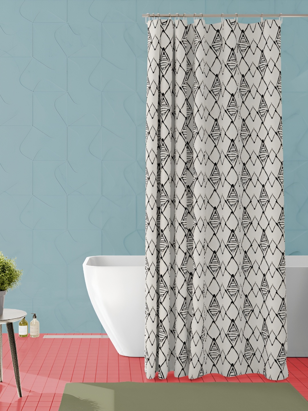 

ArtzFolio Black and Off-White Geometric Printed Waterproof Shower Curtain
