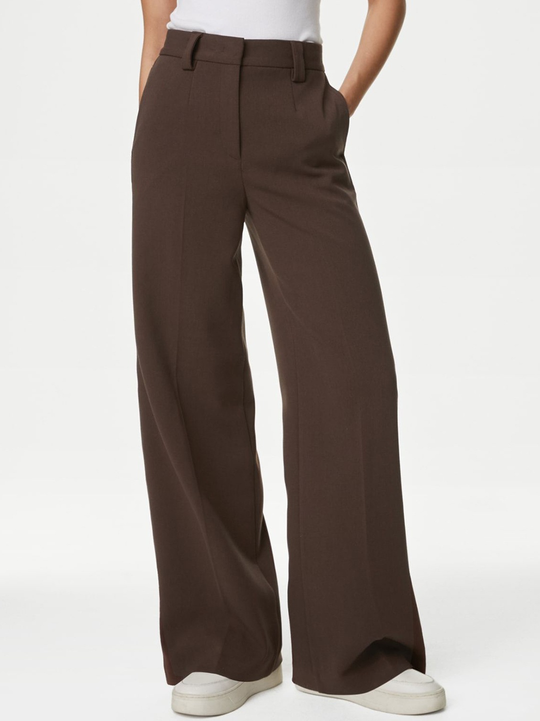 

Marks & Spencer Women High-Rise Wide Leg Trousers, Purple