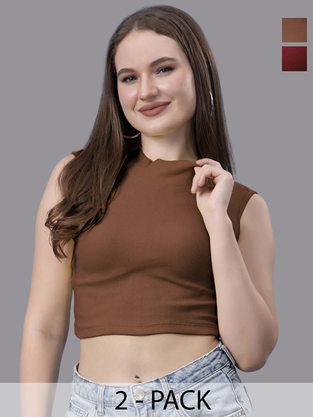 

Friskers Pack Of 2 Cotton Crop Top, Maroon