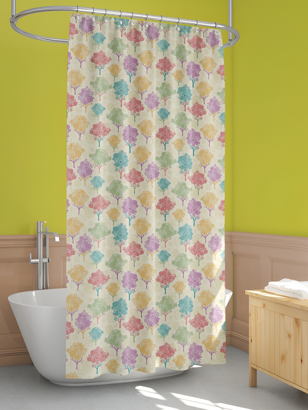 

ArtzFolio Cream & Blue Floral Printed Waterproof Shower Curtain
