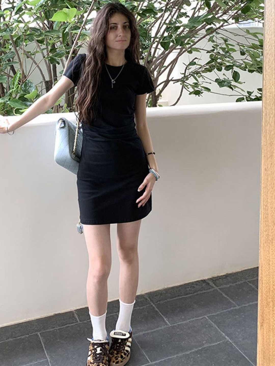 

KPOP Women Round Neck Short Sleeves Sheath Dress, Black