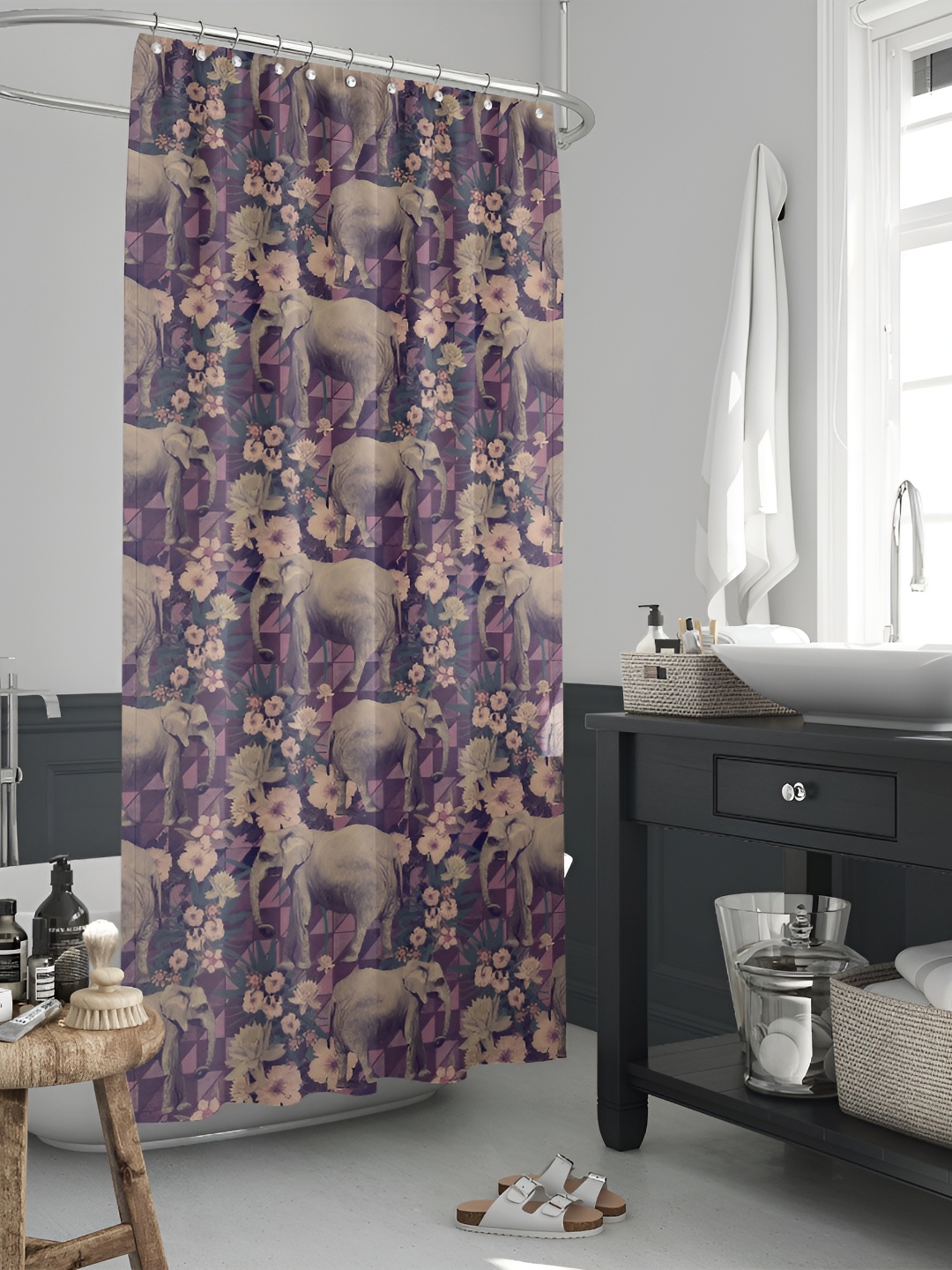 

ArtzFolio Purple & Brown Printed Waterproof Shower Curtain