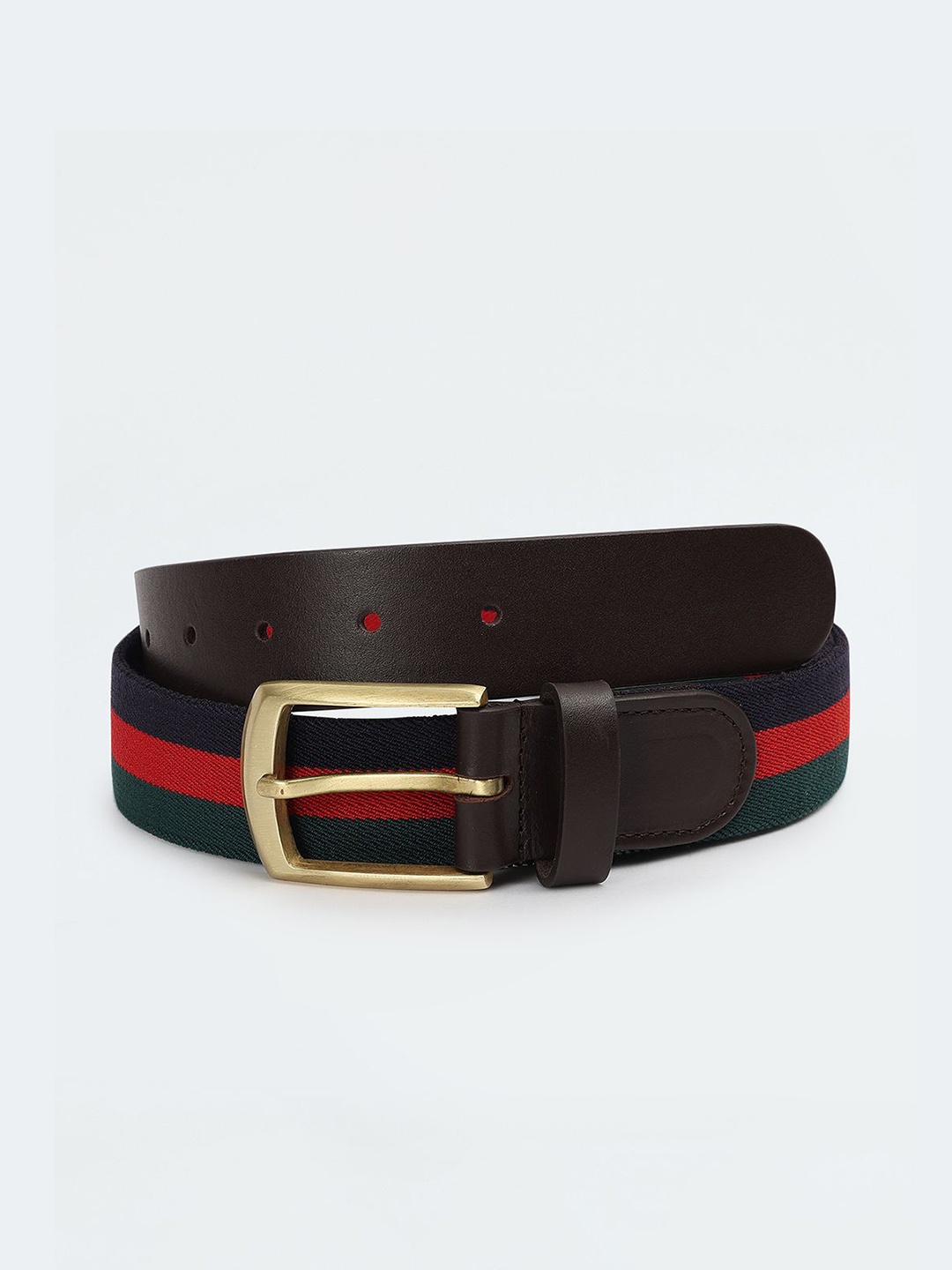

max Men Striped Leather Belt, Black