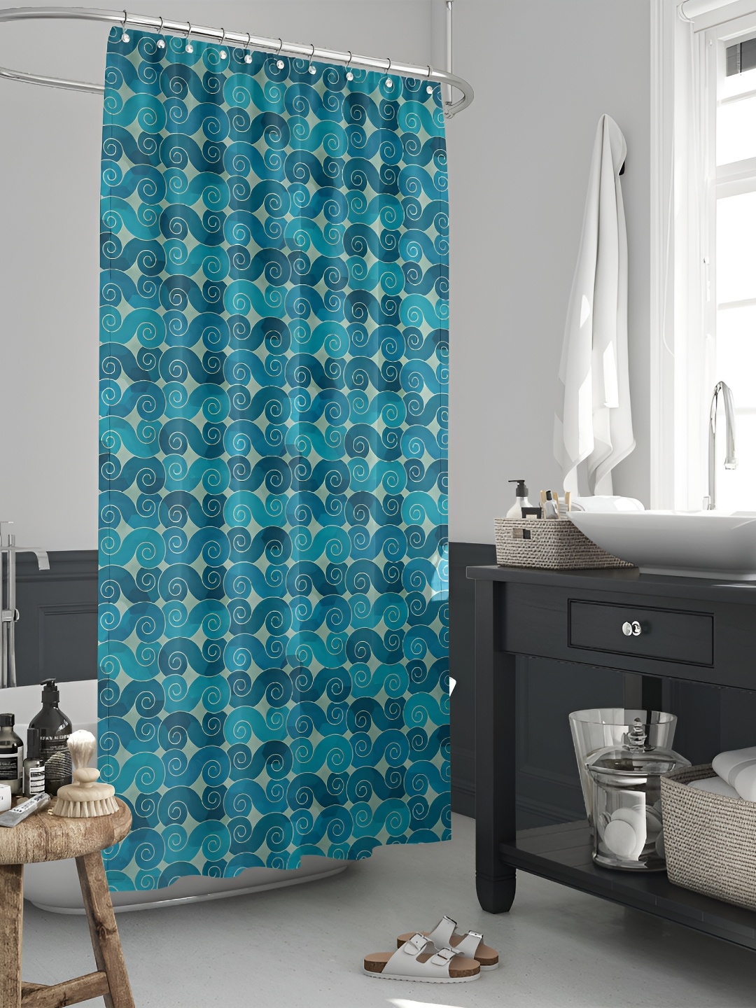 

ArtzFolio Blue Printed Waterproof Shower Curtain