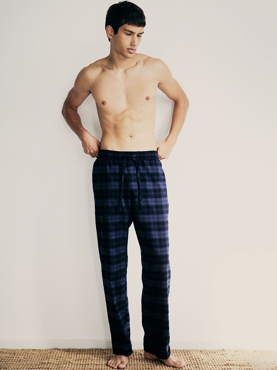 

H&M Flannel Checked Pure Cotton Lounge Pant, Blue