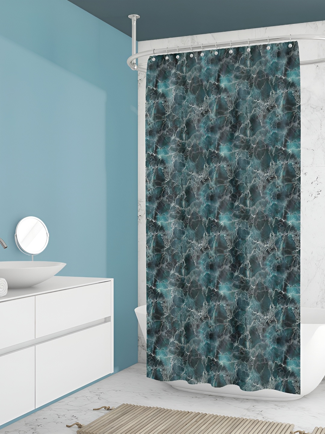 

ArtzFolio Green & Black Printed Waterproof Shower Curtain