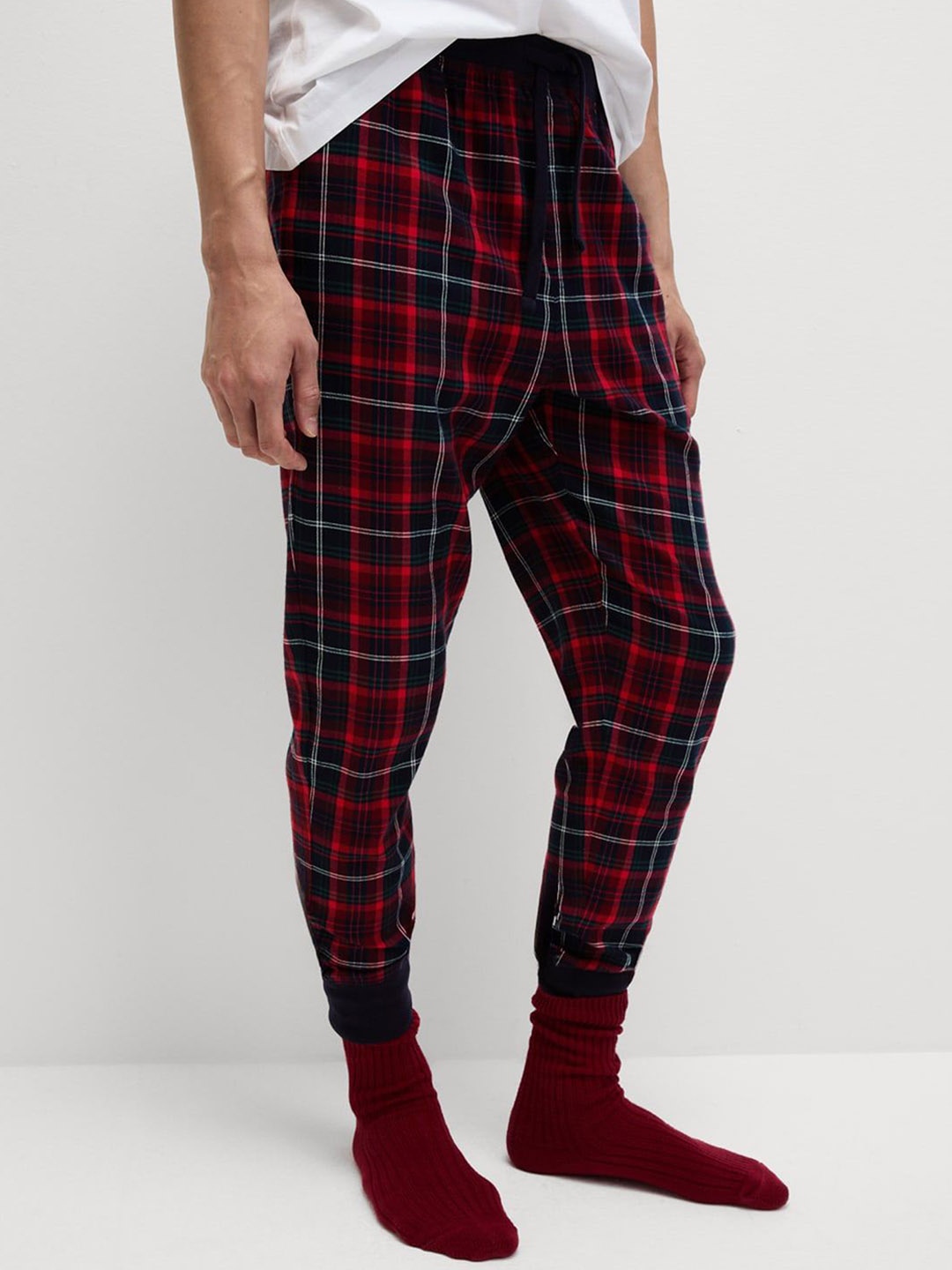 

Marks & Spencer Men Checked Mid-Rise Lounge Pants, Red
