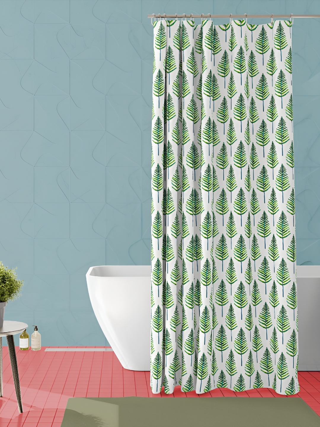 

ArtzFolio White & Green Printed Waterproof Shower Curtain