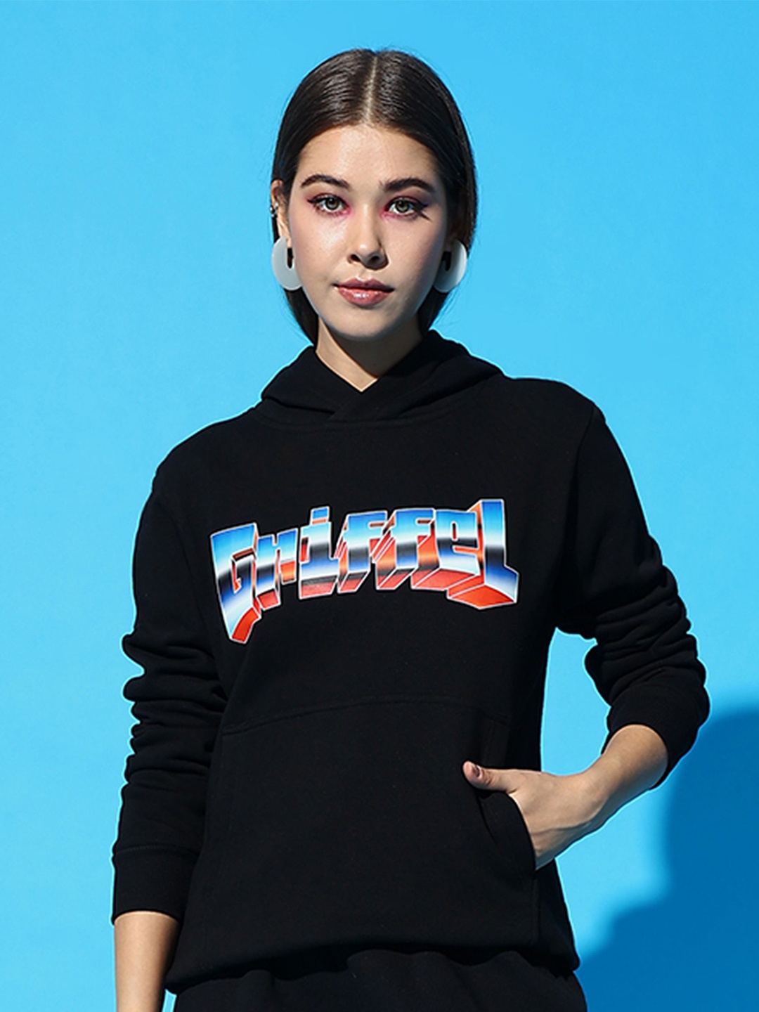 

GRIFFEL Women Graphic Printed Long Sleeves Sweatshirt, Black