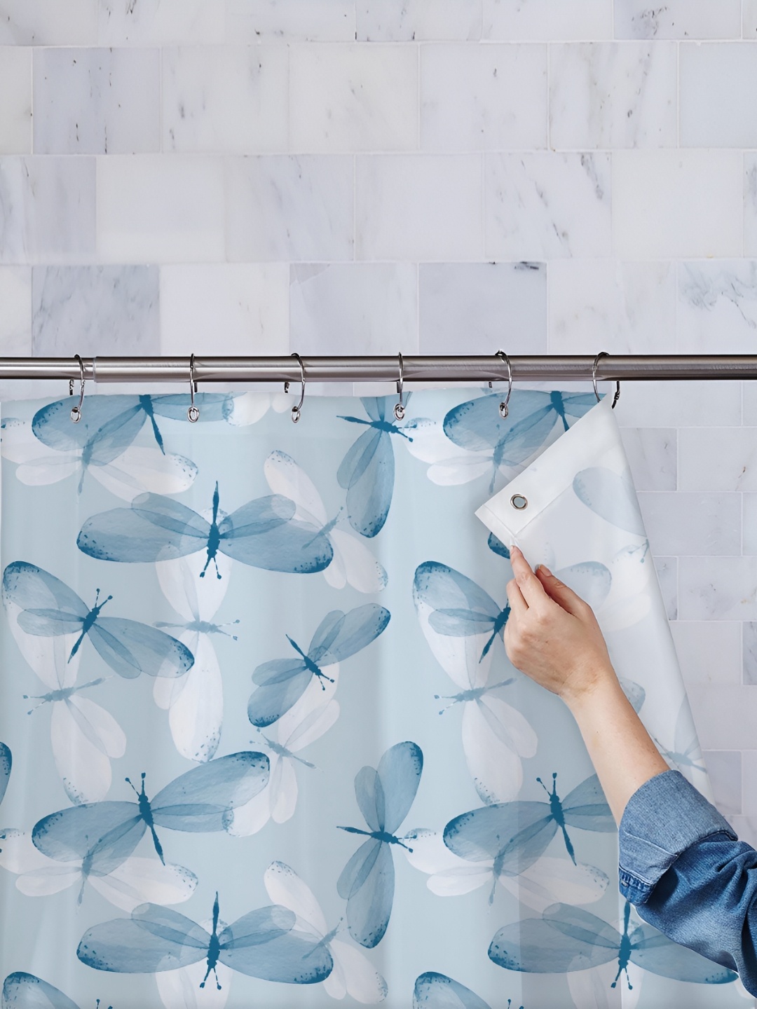 

ArtzFolio Blue & White Printed Waterproof Shower Curtains