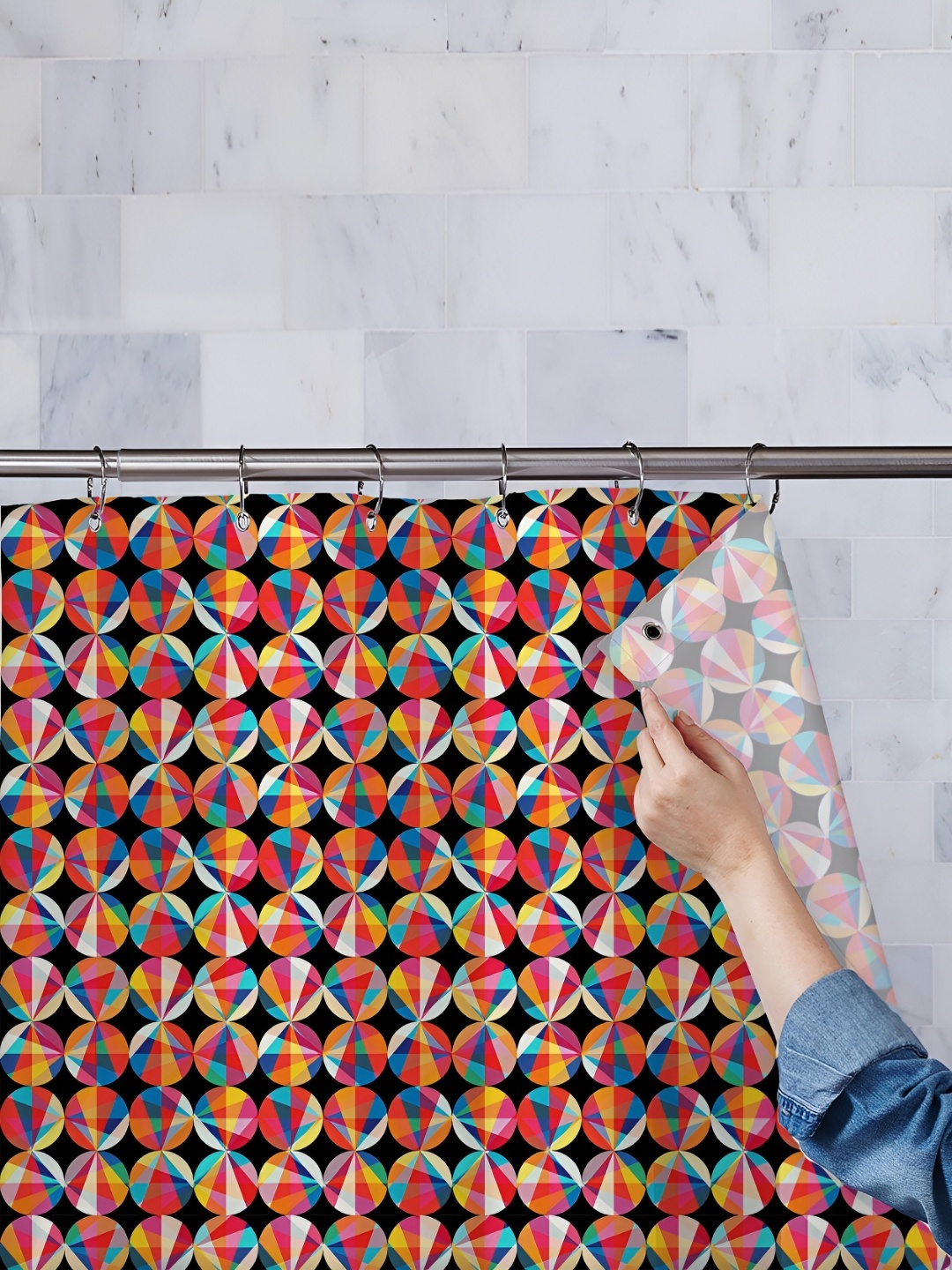 

ArtzFolio Black & Pink Geometric Printed Water Proof Shower Curtain