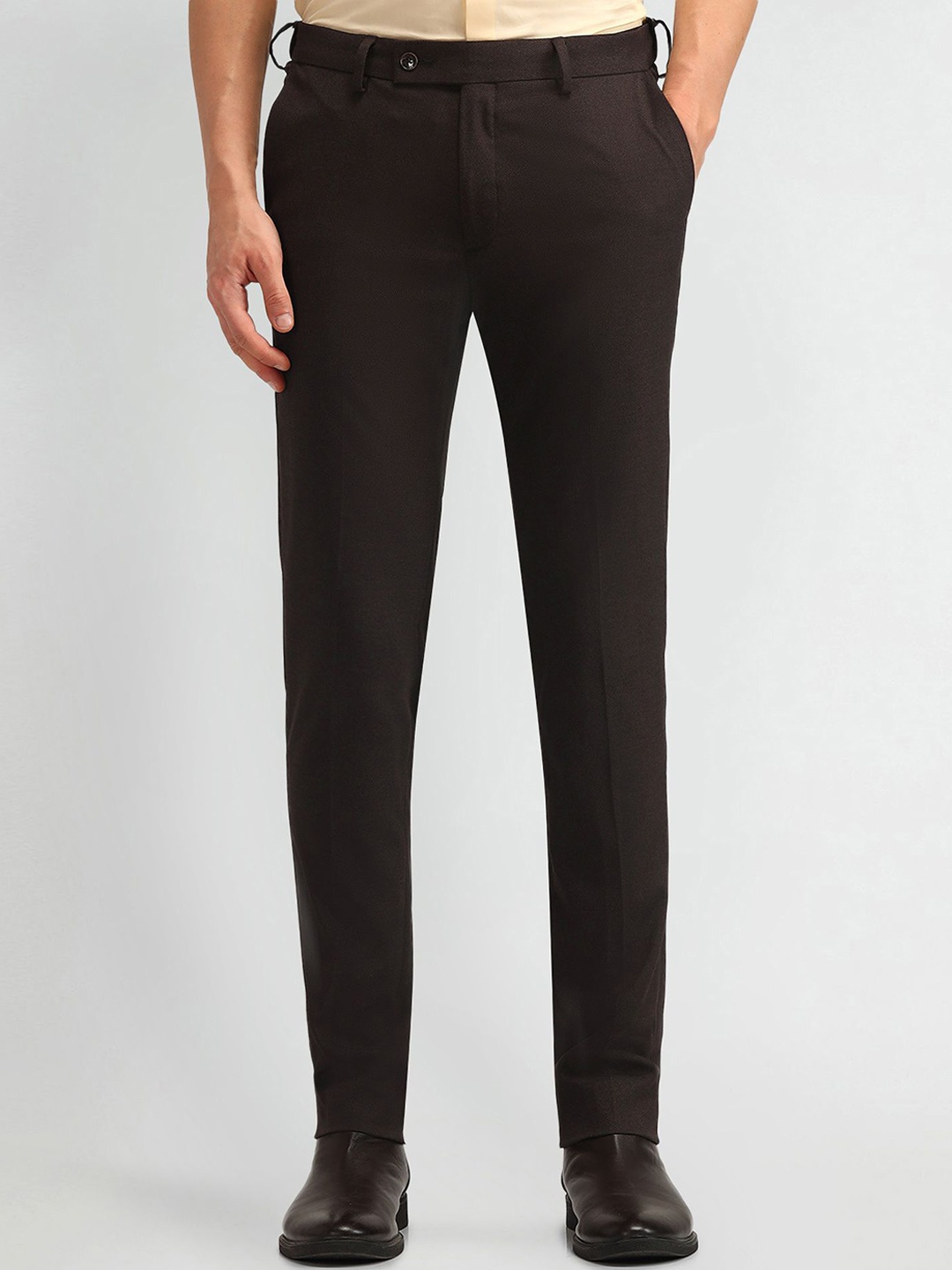 

Arrow Men Self Design Urban Slim Fit Formal Trousers, Brown