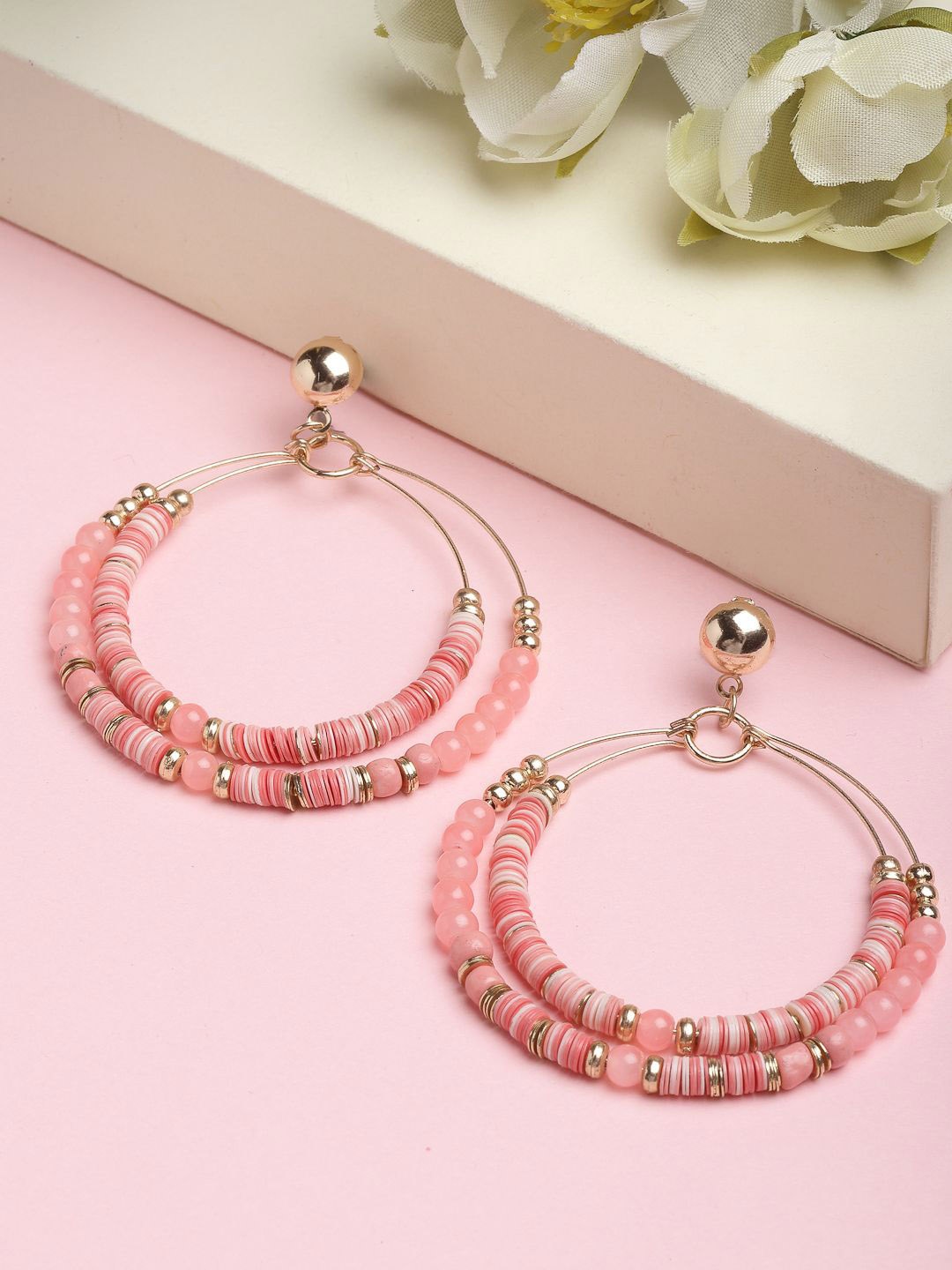 

DressBerry Gold-Toned Circular Contemporary Beaded Drop Earrings