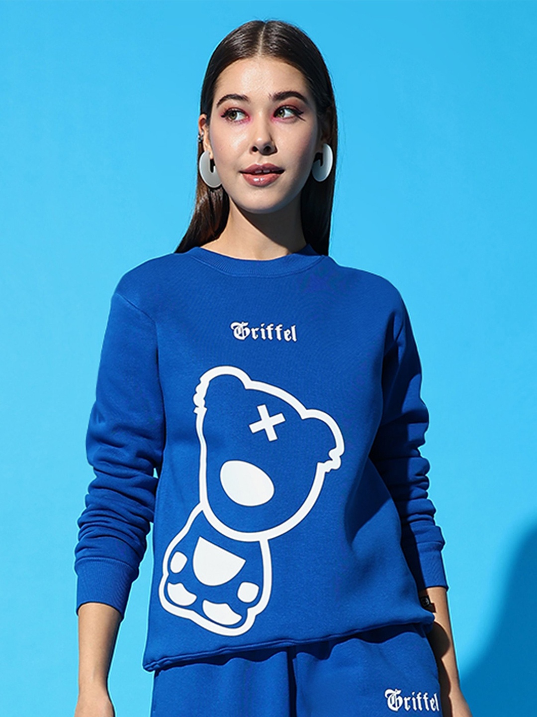 

GRIFFEL Women Graphic Printed Sweatshirt, Blue