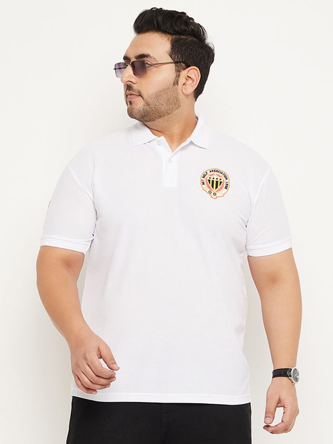 

GET GOLF Men Plus Size Solid Polo Collar Cotton T-shirt, White