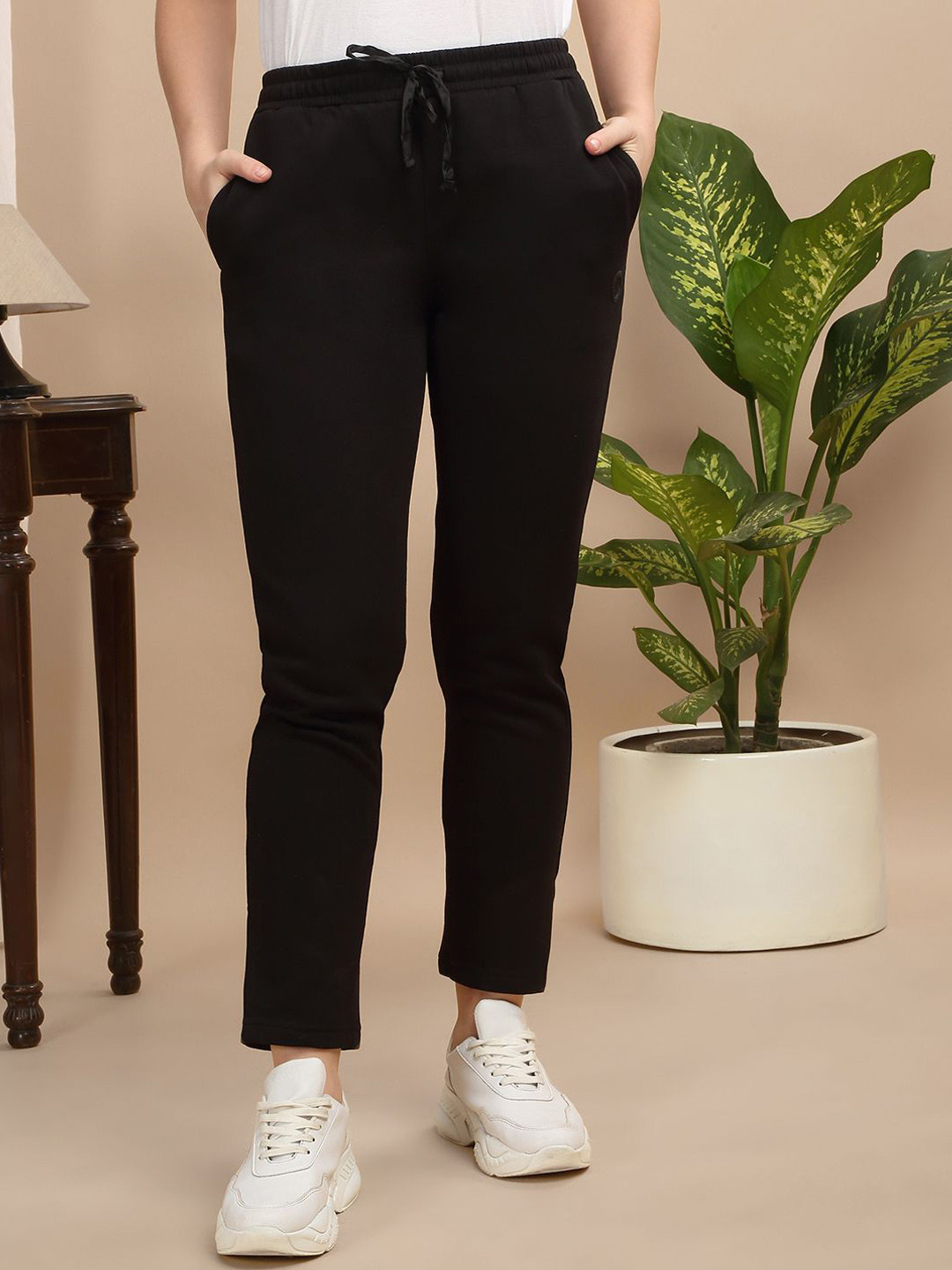 

Sweet Dreams Women Cotton Mid Rise Track Pants, Black