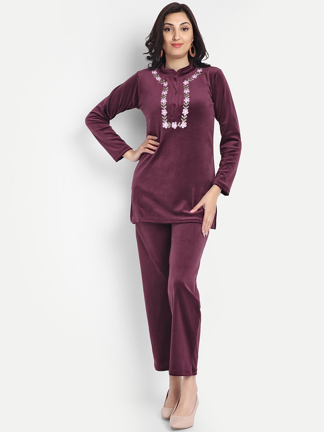 

FNOCKS Embroidered Tunic & Trouser Co-Ord Set, Lavender