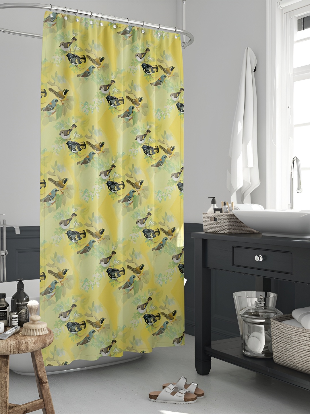 

ArtzFolio Yellow & Green Printed Waterproof Shower Curtain