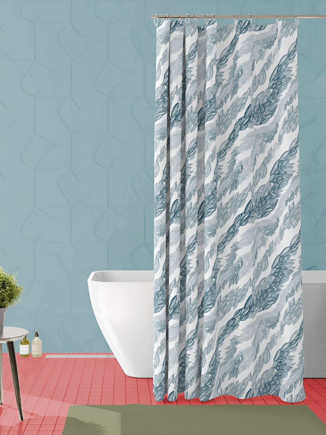 

ArtzFolio White & Blue Abstract Printed Waterproof Shower Curtain