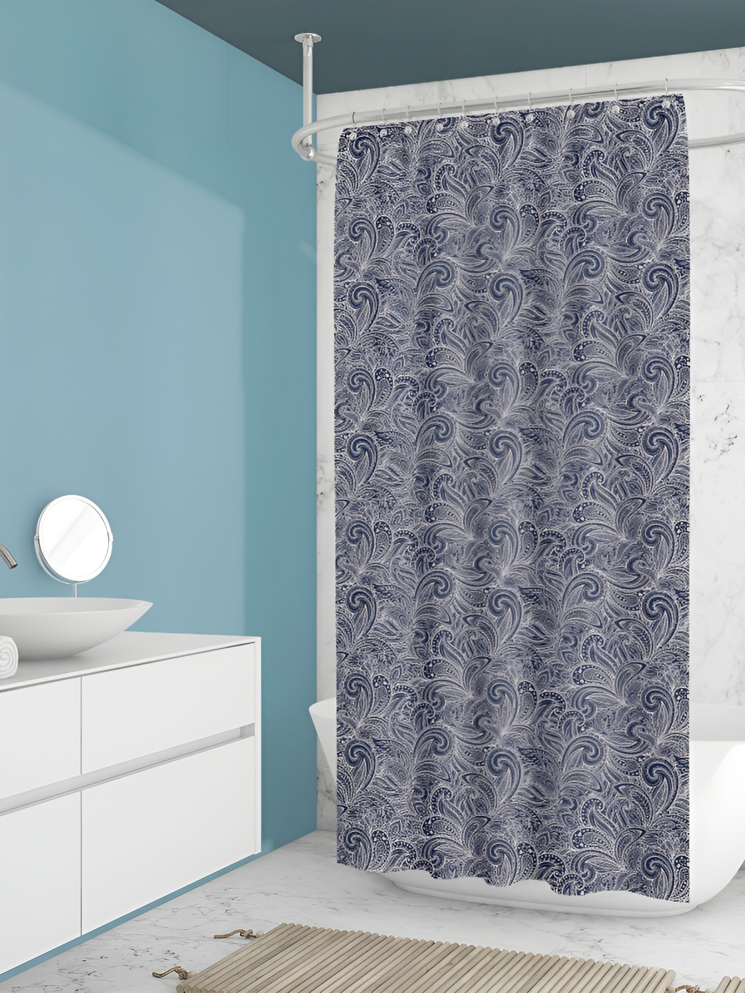 

ArtzFolio White & Blue Floral Printed Waterproof Shower Curtain