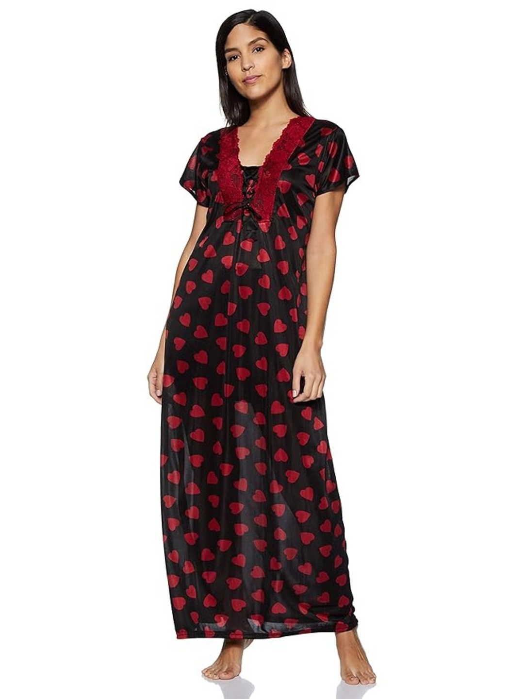 

Noty Women Printed Maxi Nightdress, Maroon