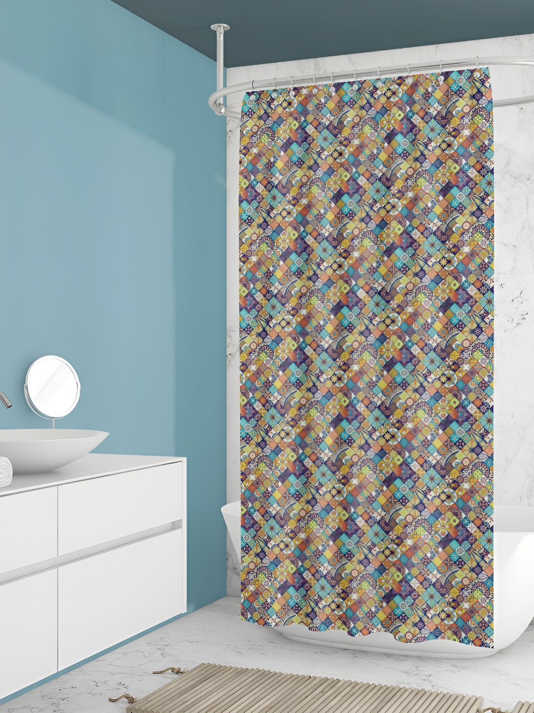 

ArtzFolio Blue & Green Floral Printed Waterproof Shower Curtain