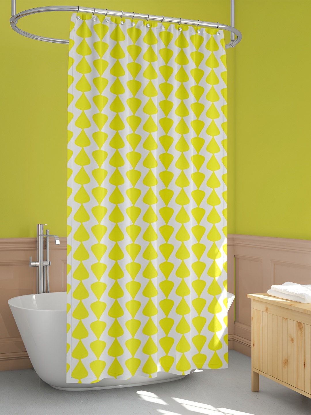 

ArtzFolio Yellow & White Printed Waterproof Shower Curtain