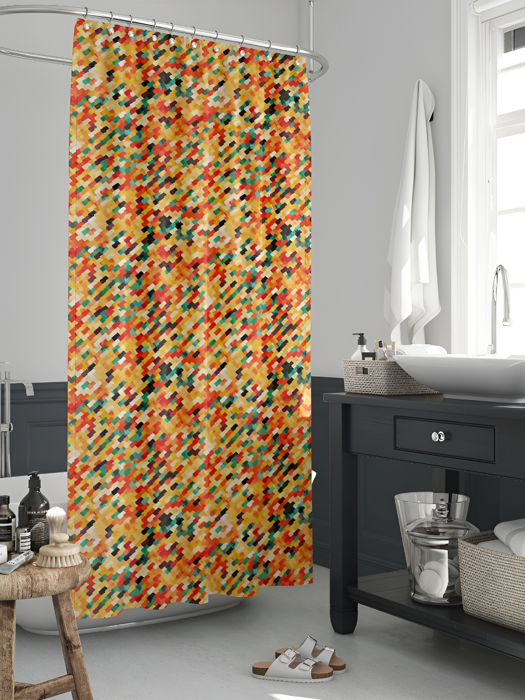 

ArtzFolio Yellow & Red Printed Waterproof Shower Curtain