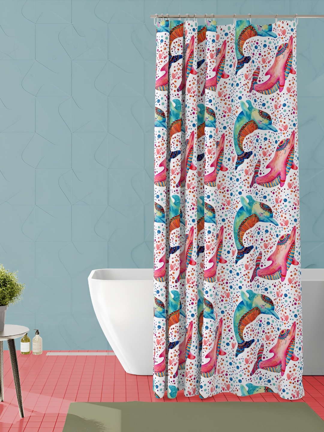 

ArtzFolio White & Pink Printed Waterproof Shower Curtain