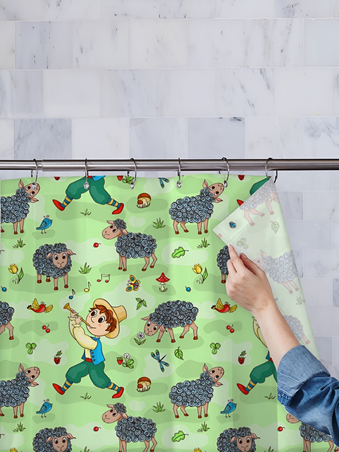 

ArtzFolio Green & Red Printed Water Proof Shower Curtain