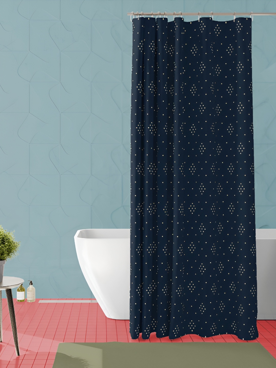 

ArtzFolio Navy Blue & White Printed Waterproof Shower Curtain