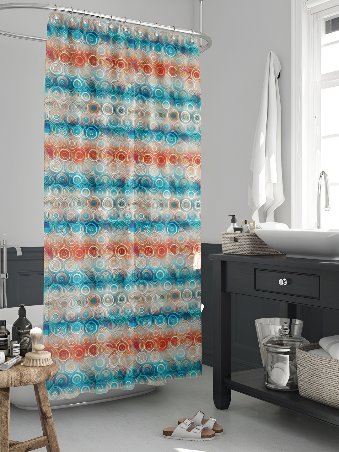 

ArtzFolio Blue-Red & Beige Printed Waterproof Shower Curtain