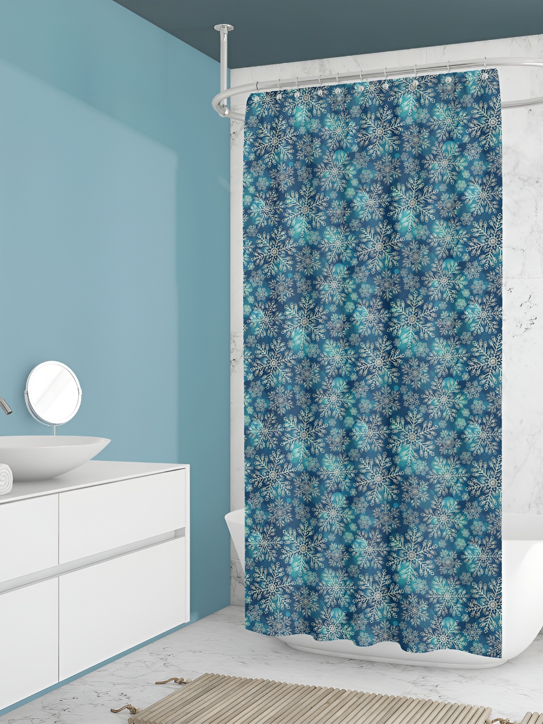 

ArtzFolio Blue & White Floral Printed Waterproof Shower Curtain