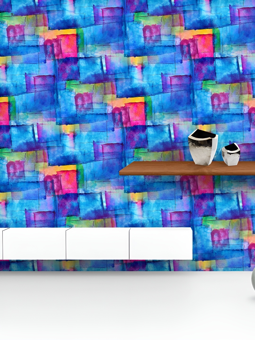 

ArtzFolio Printed UV-Resistant Anti-Bacterial Blue Cubism Abstract ArtPeel & Stick Wallpaper, Multi