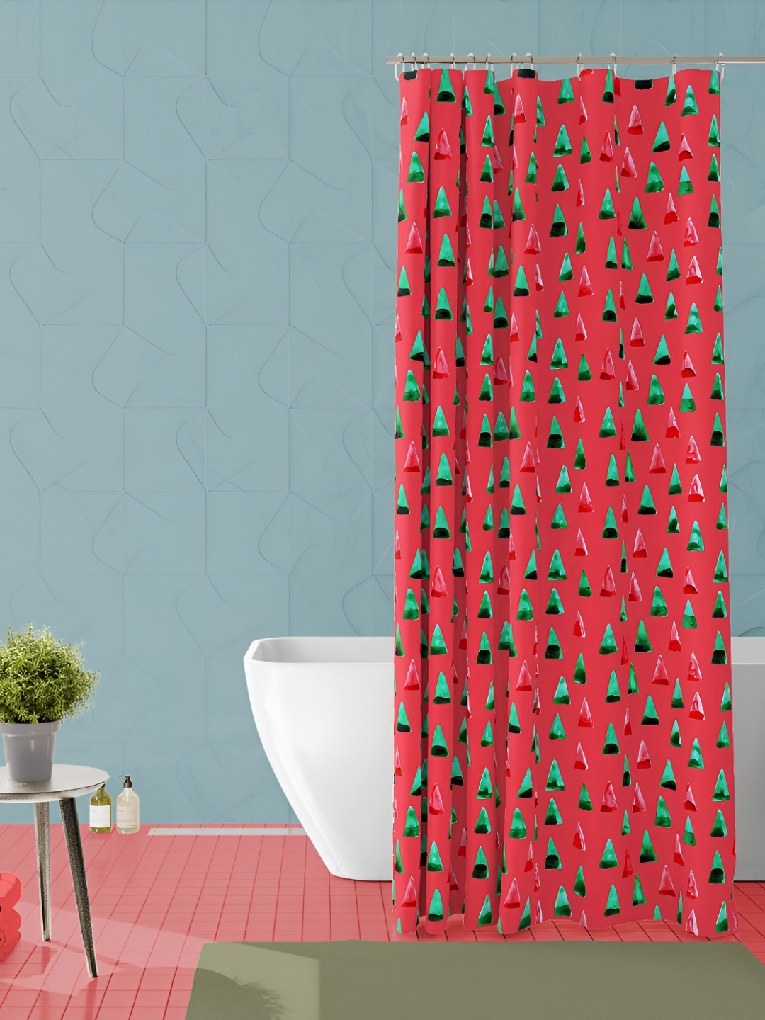 

ArtzFolio Pink & Green Geometric Printed Waterproof Shower Curtain