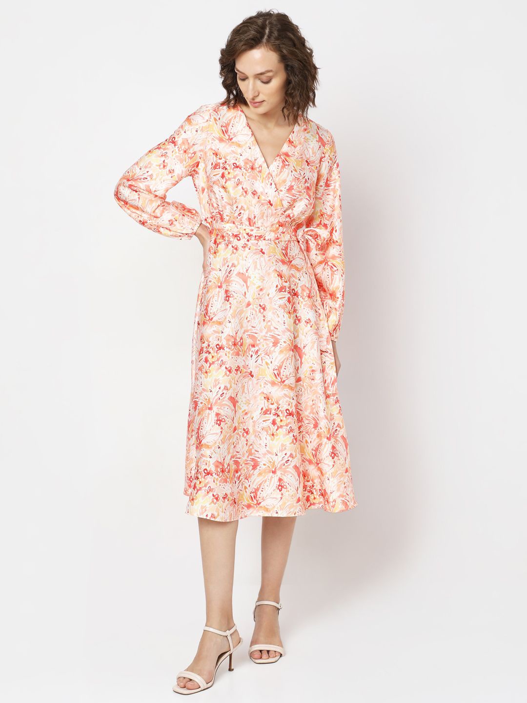 

Vero Moda Women Floral Printed Wrap Midi Dress, Orange