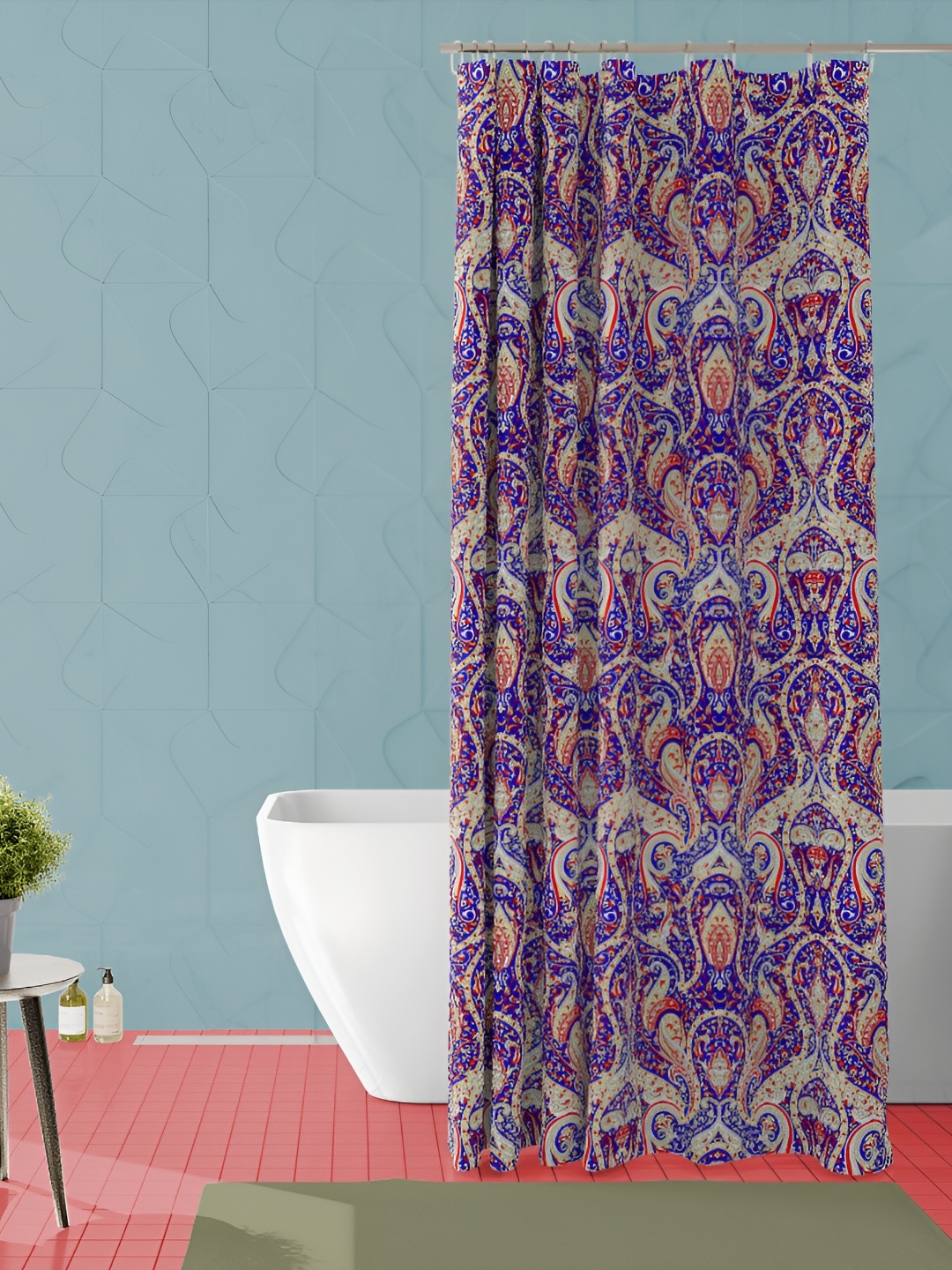 

ArtzFolio Blue & Beige Printed Waterproof Shower Curtain